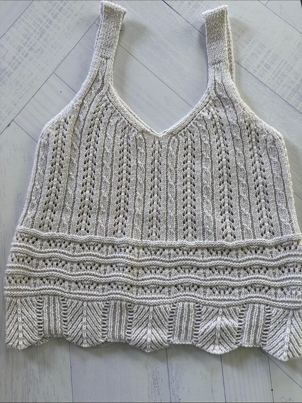 Altar’d State Women’s Cream Crochet Knit Sweater Tank Top Small